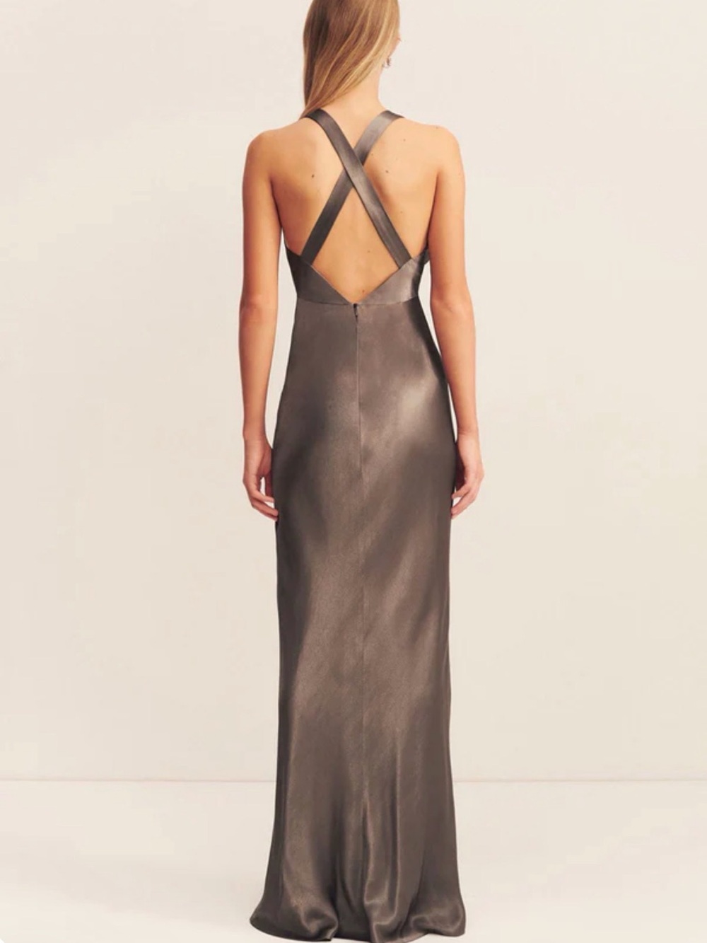 Shona Joy Satin Plunge Maxi Dress in Gray - Picture 2 of 3